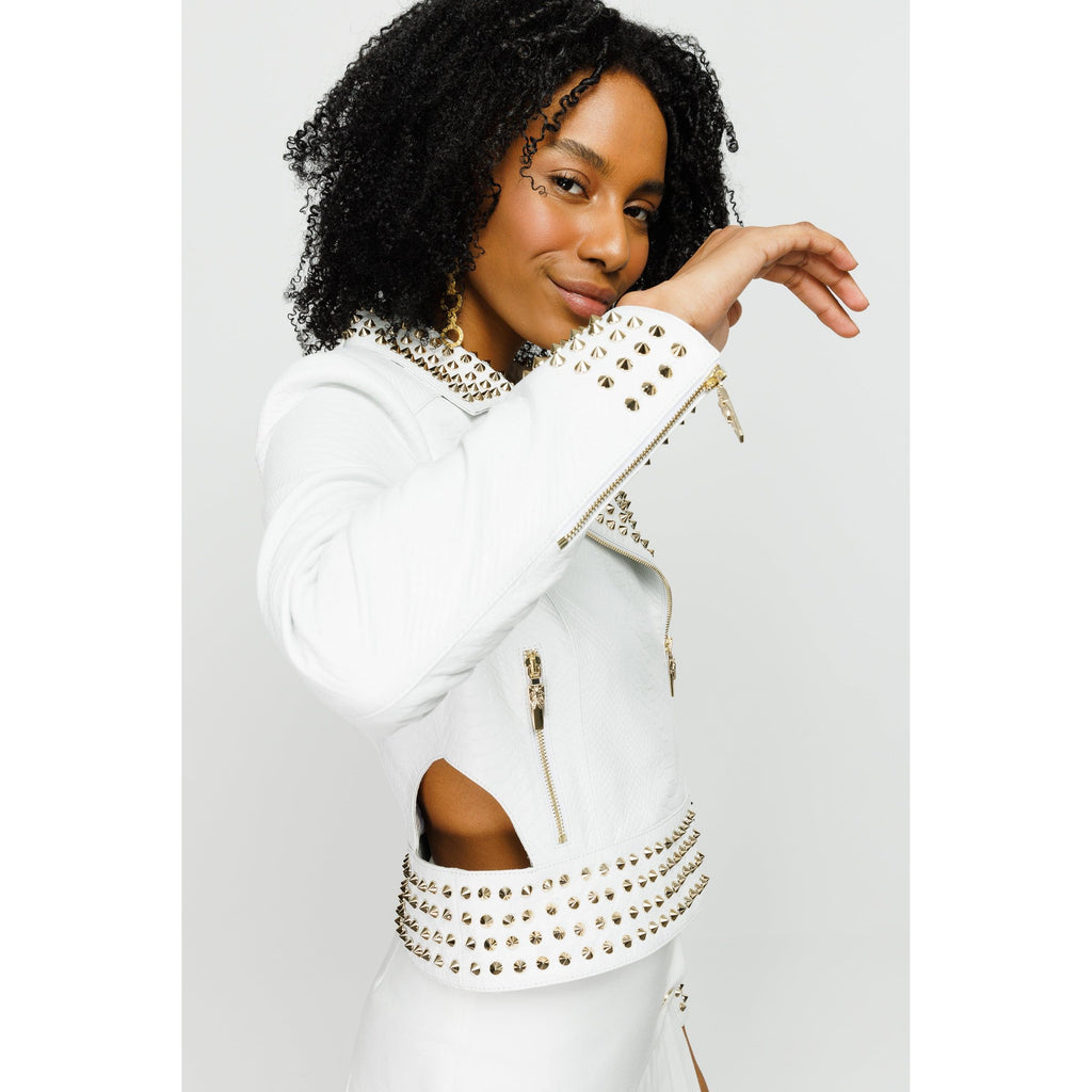 The Infanta White Leather Women Jacket