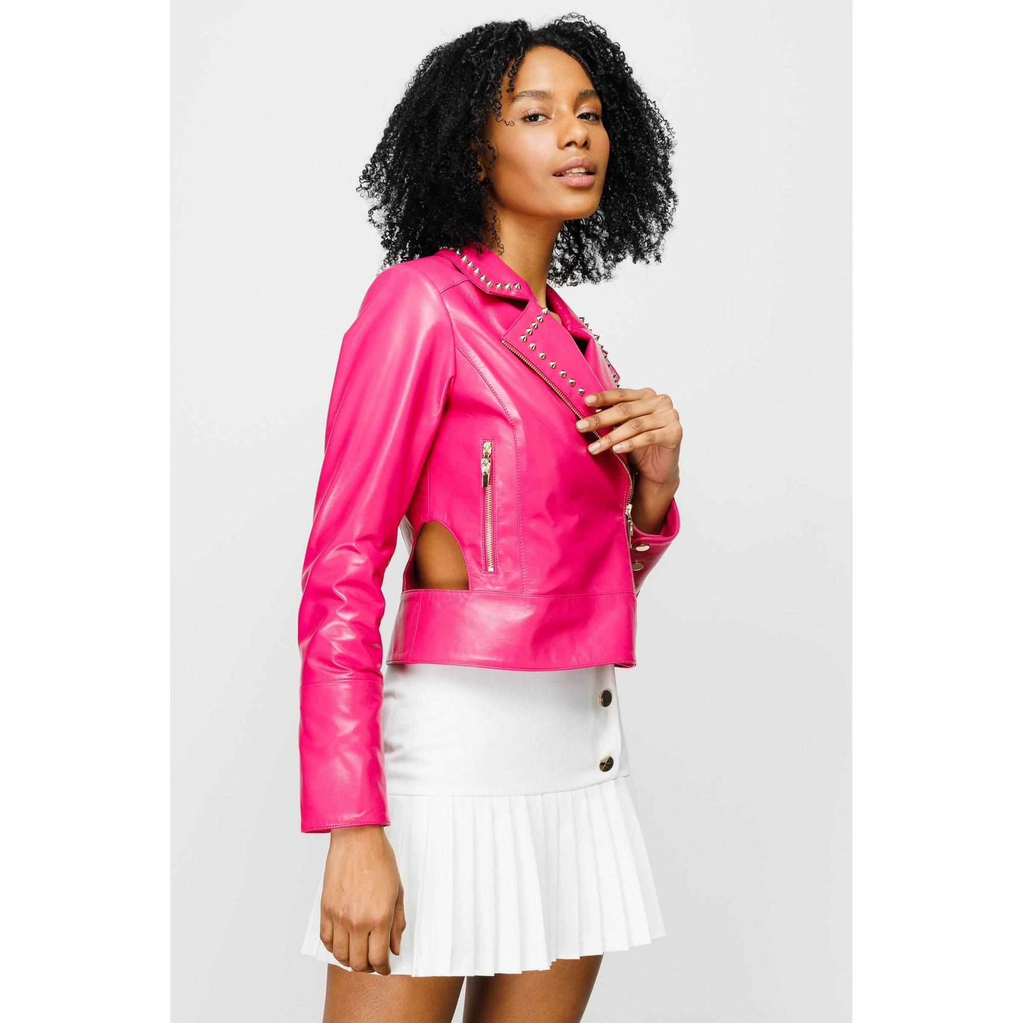 The Macera Pink Leather Women Jacket