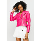 The Macera Pink Leather Women Jacket