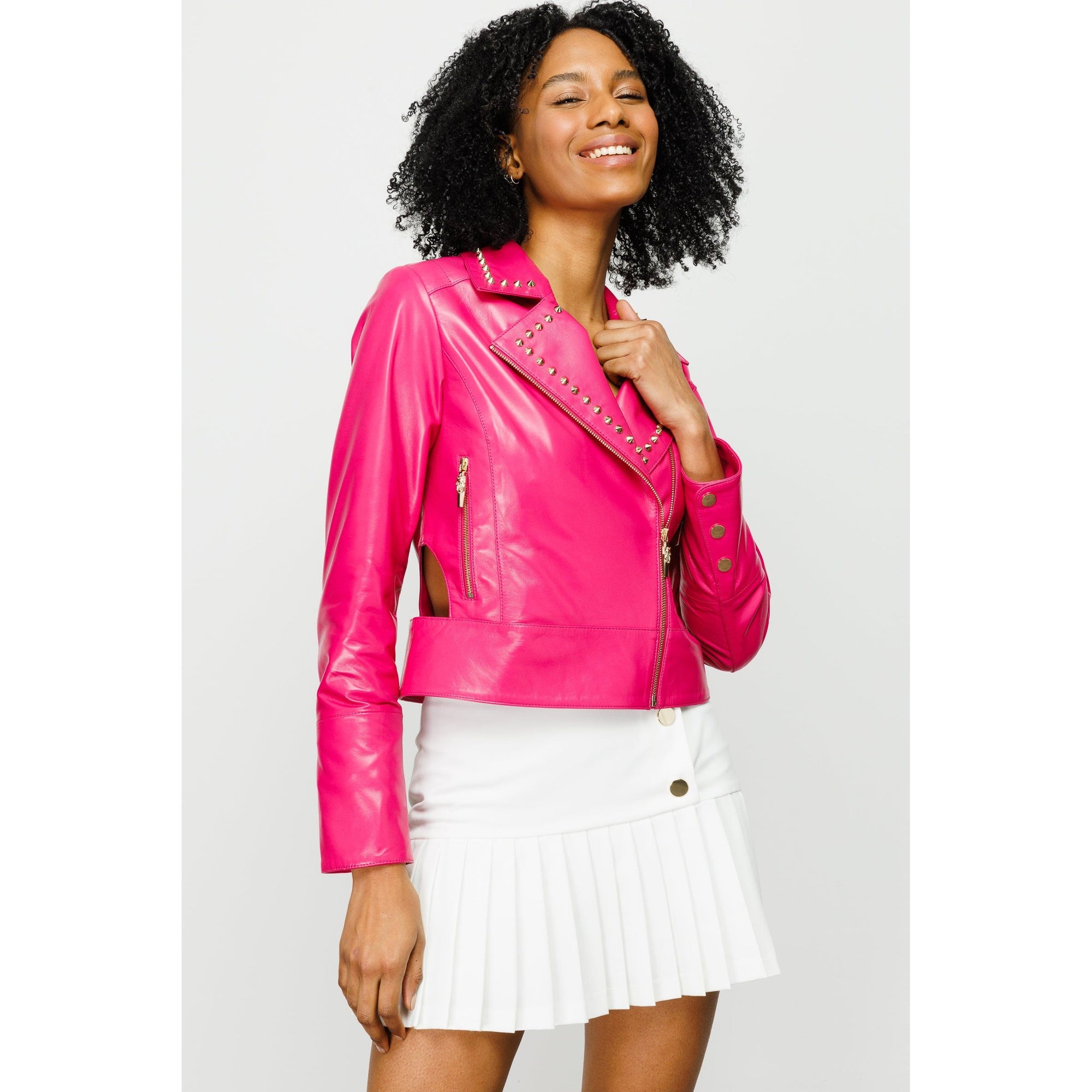 The Macera Pink Leather Women Jacket