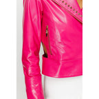 The Macera Pink Leather Women Jacket