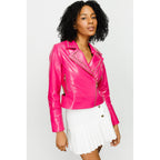 The Macera Pink Leather Women Jacket