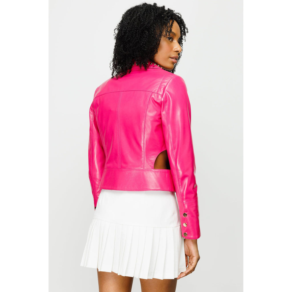 The Macera Pink Leather Women Jacket