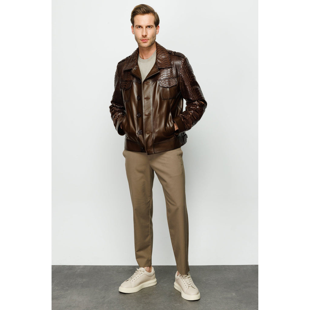 The Manteca Pythn Skin Brown Leather Men Jacket