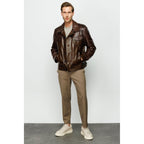 The Manteca Pythn Skin Brown Leather Men Jacket