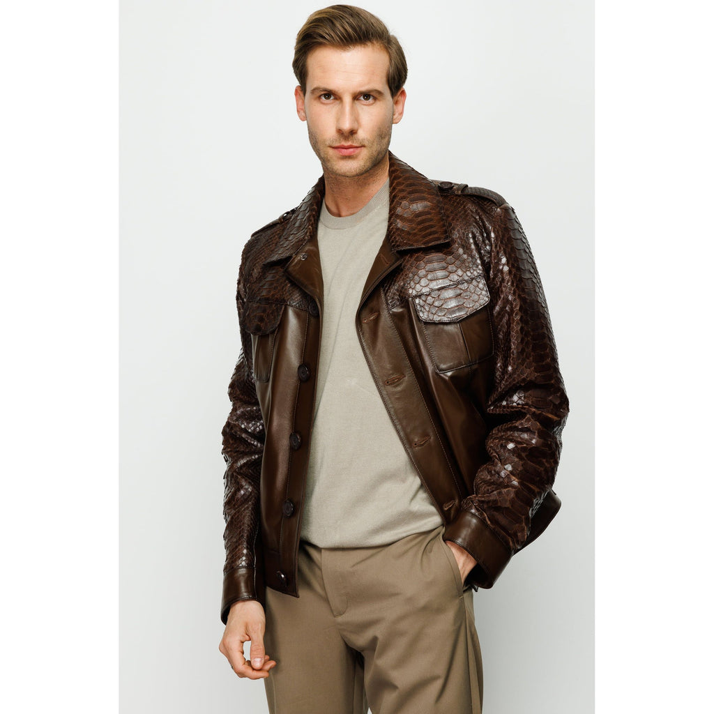 The Manteca Pythn Skin Brown Leather Men Jacket
