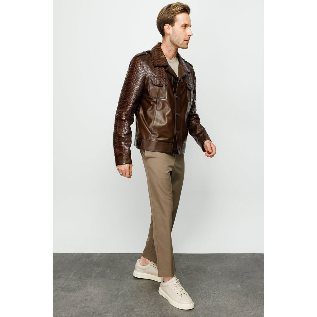 The Manteca Pythn Skin Brown Leather Men Jacket