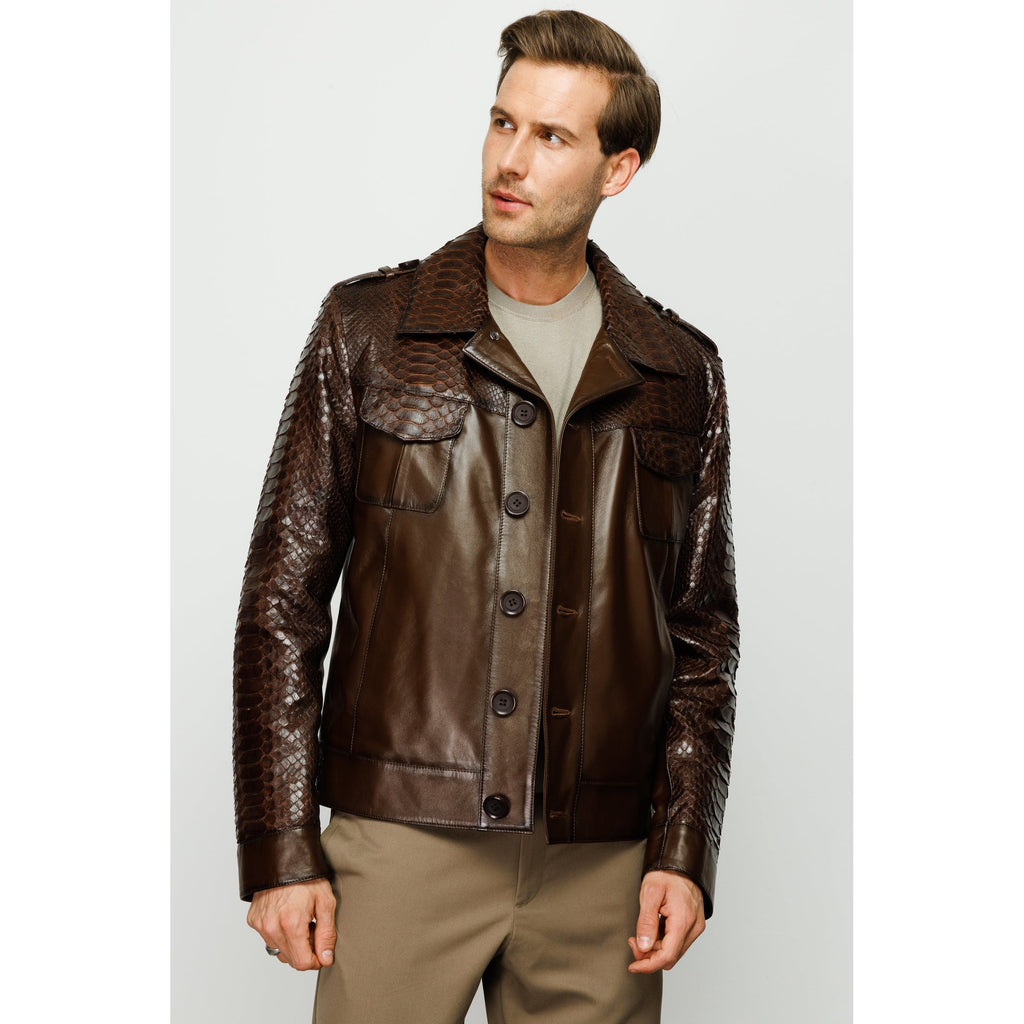 The Manteca Pythn Skin Brown Leather Men Jacket