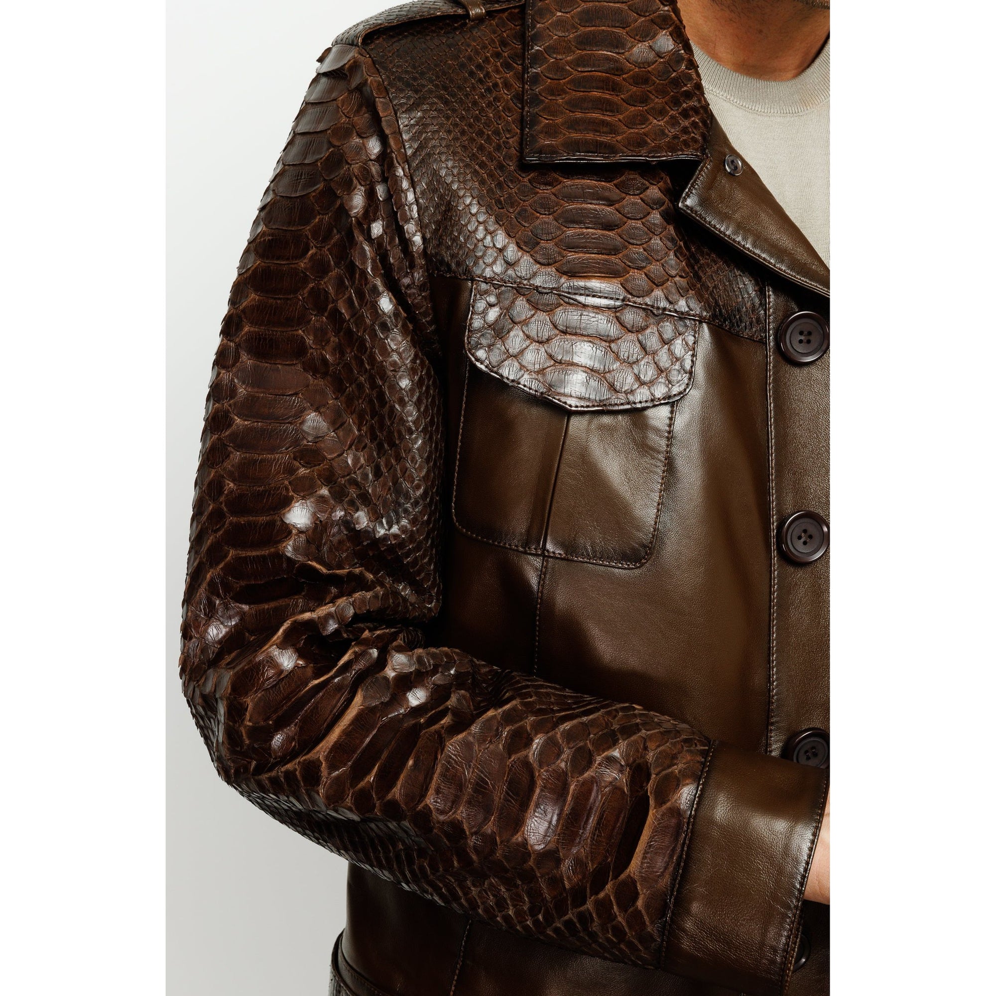 The Manteca Pythn Skin Brown Leather Men Jacket