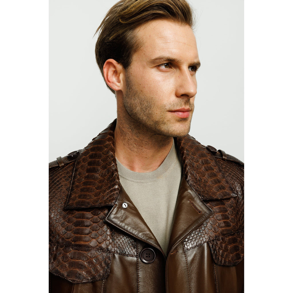 The Manteca Pythn Skin Brown Leather Men Jacket