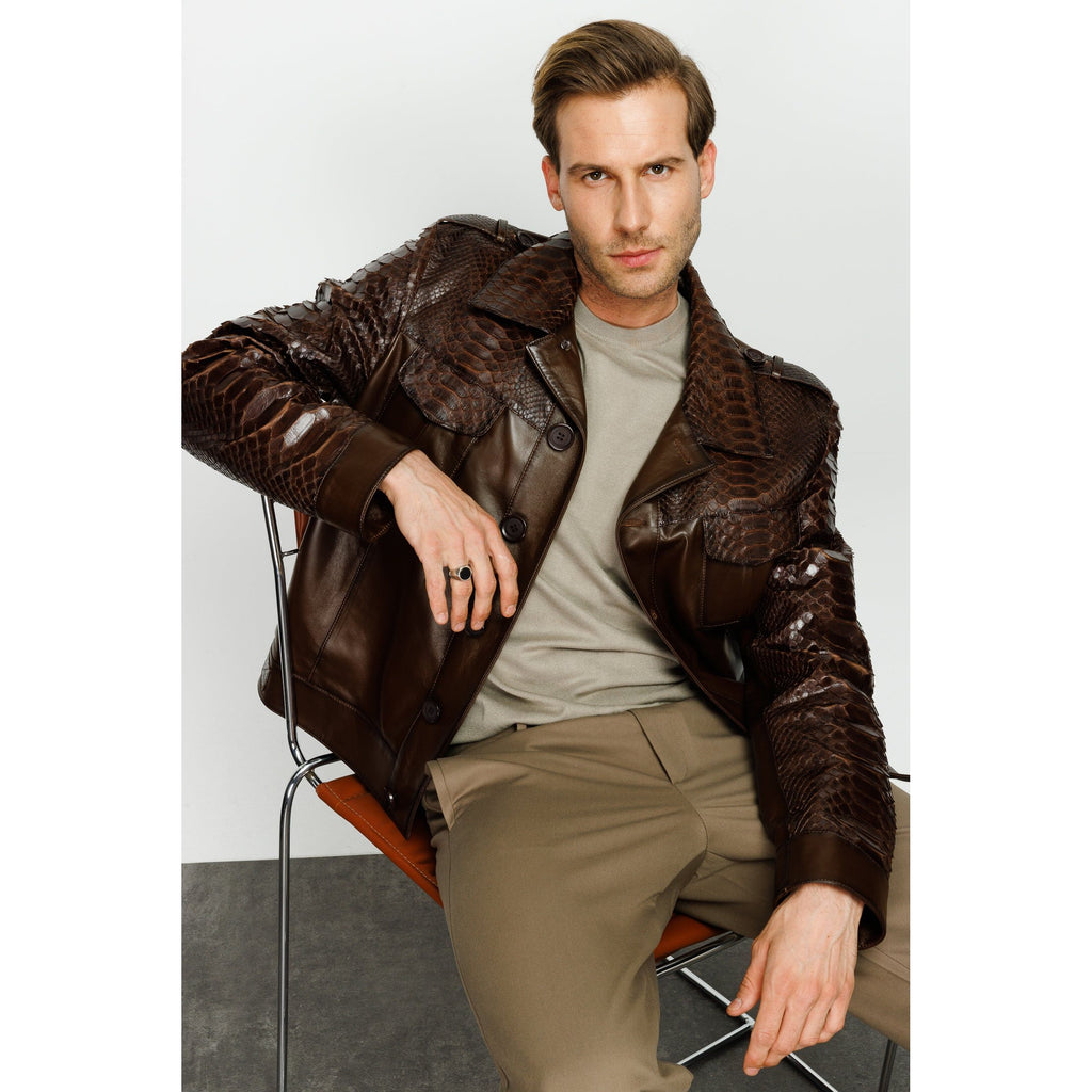 The Manteca Pythn Skin Brown Leather Men Jacket