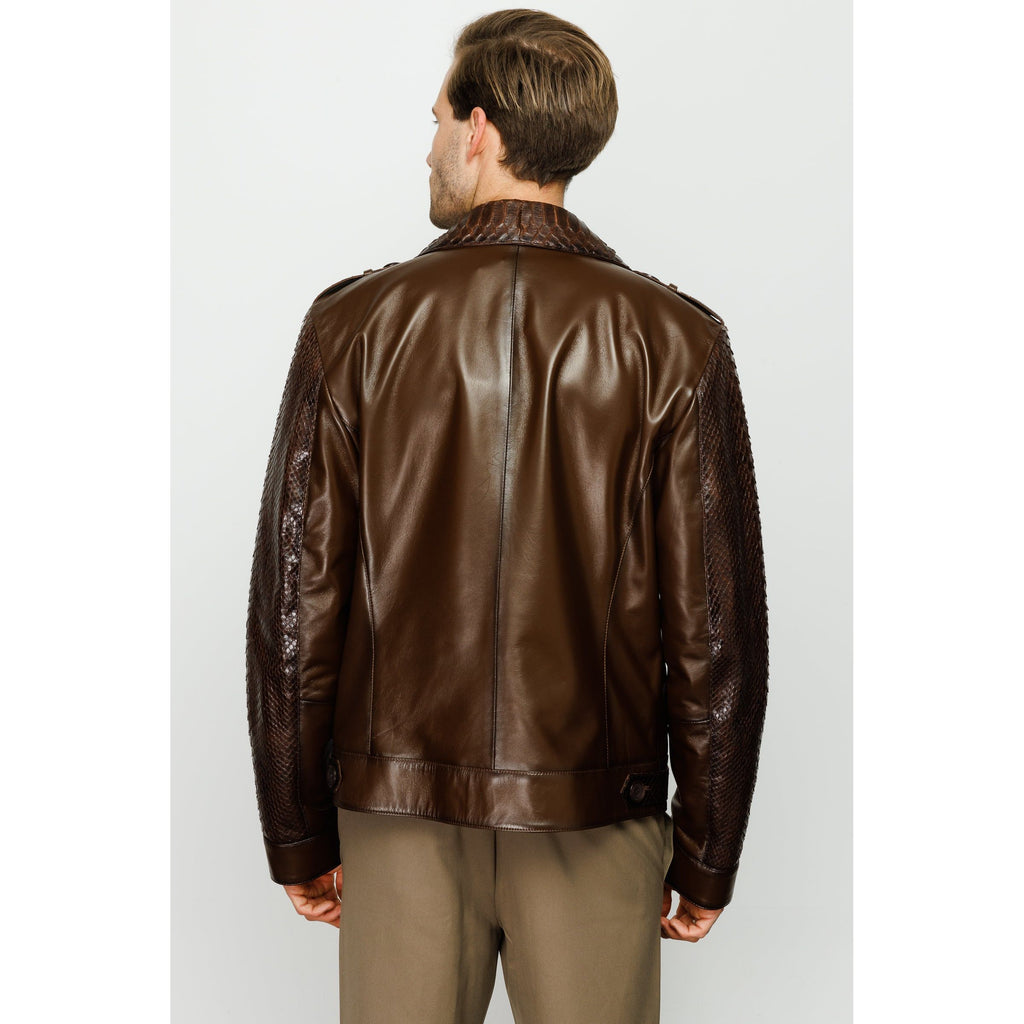 The Manteca Pythn Skin Brown Leather Men Jacket