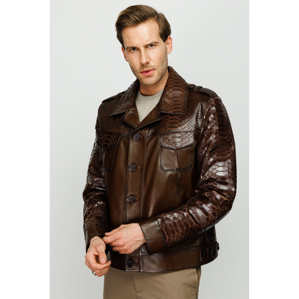 The Manteca Pythn Skin Brown Leather Men Jacket