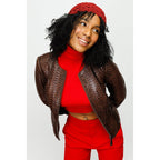 The Mekke Pythn Skin Brown Leather Women Jacket
