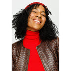 The Mekke Pythn Skin Brown Leather Women Jacket