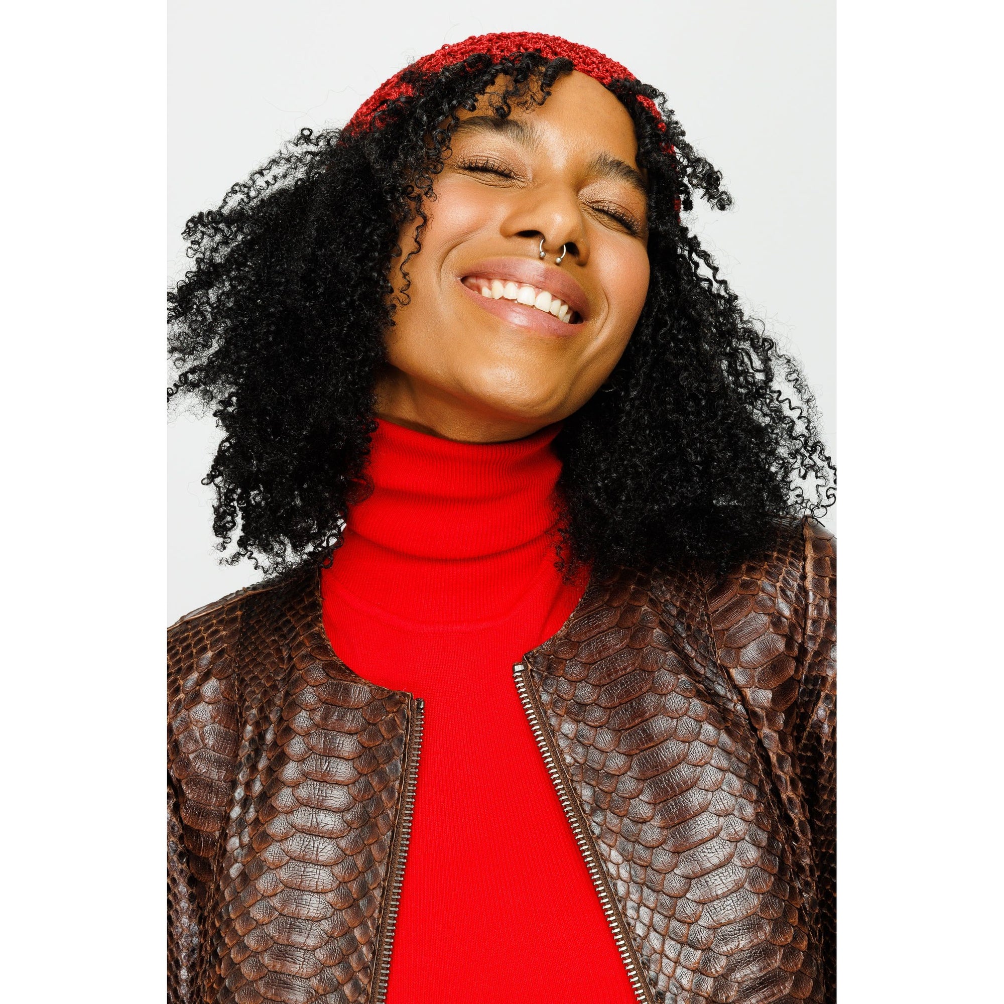 The Mekke Pythn Skin Brown Leather Women Jacket