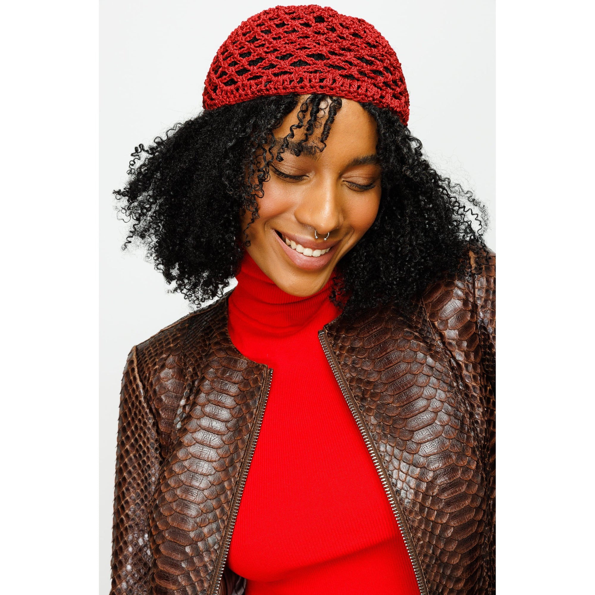 The Mekke Pythn Skin Brown Leather Women Jacket