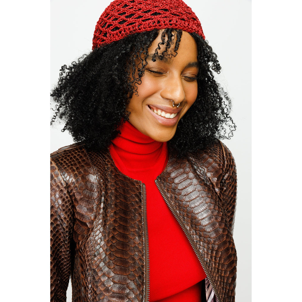 The Mekke Pythn Skin Brown Leather Women Jacket