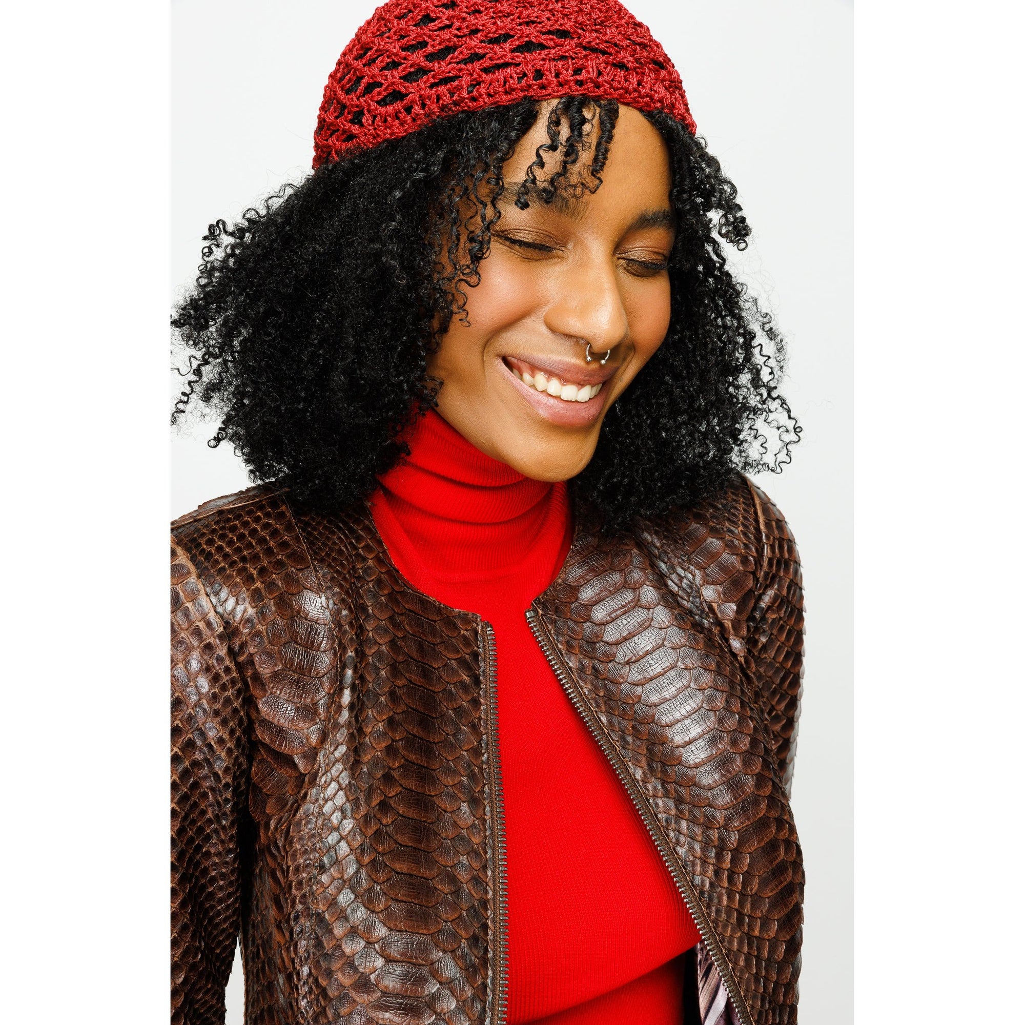 The Mekke Pythn Skin Brown Leather Women Jacket