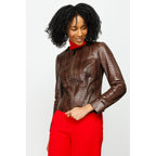 The Mekke Pythn Skin Brown Leather Women Jacket