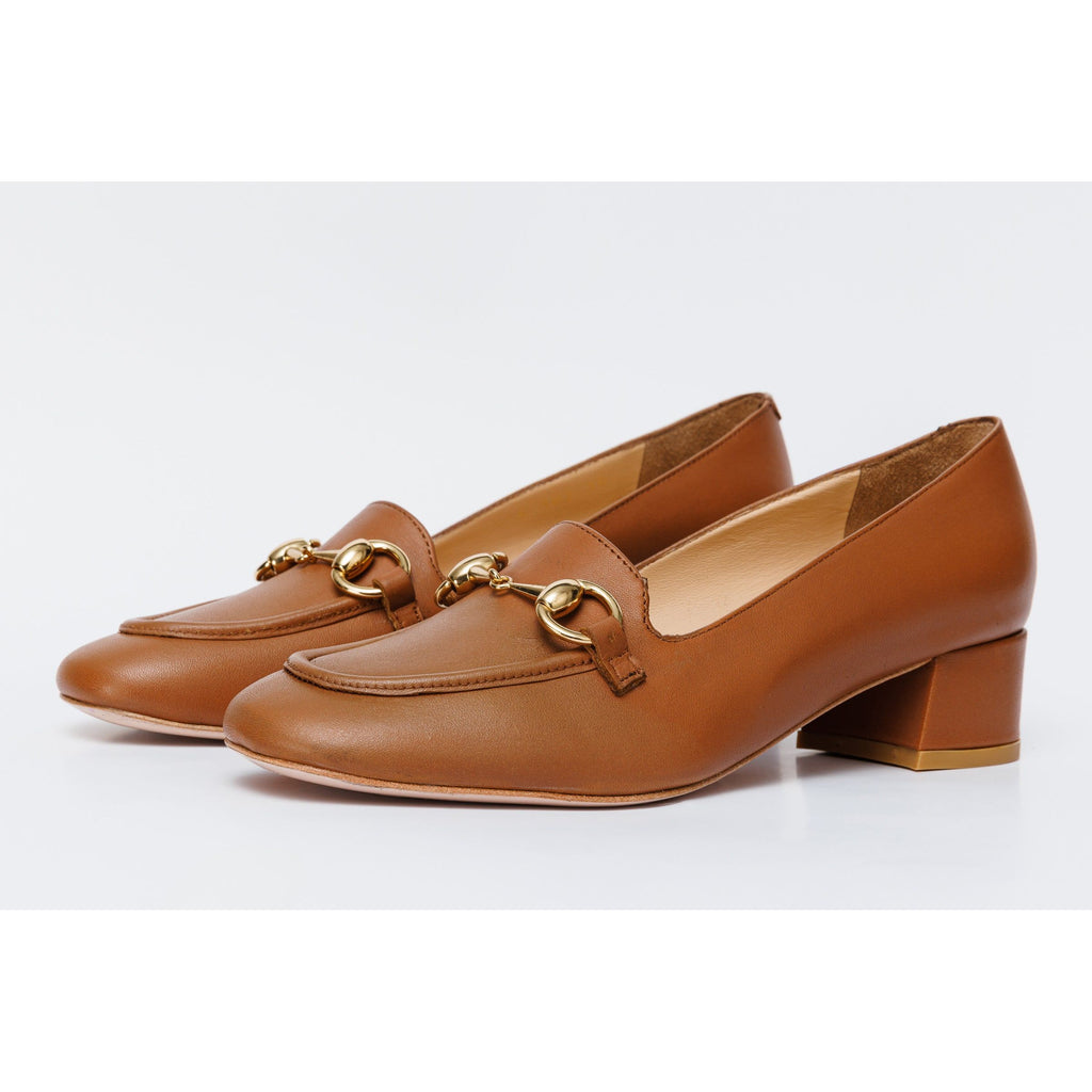The Delhi Brown Leather Block Heel Pump Women Shoe