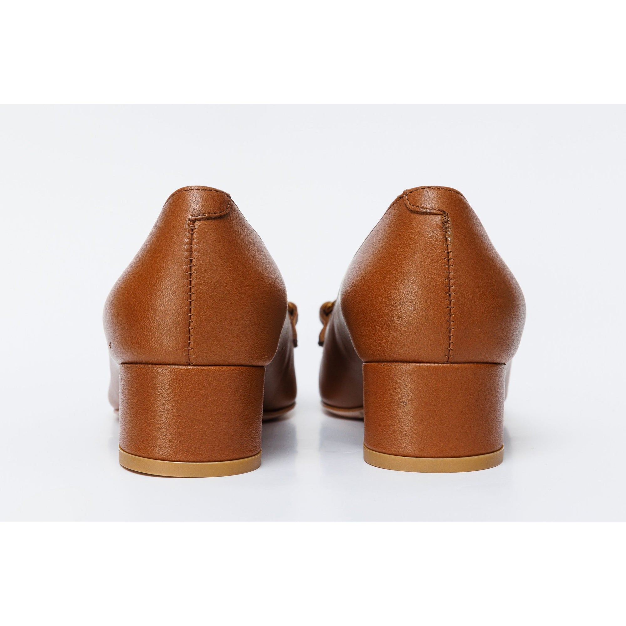 The Delhi Brown Leather Block Heel Pump Women Shoe
