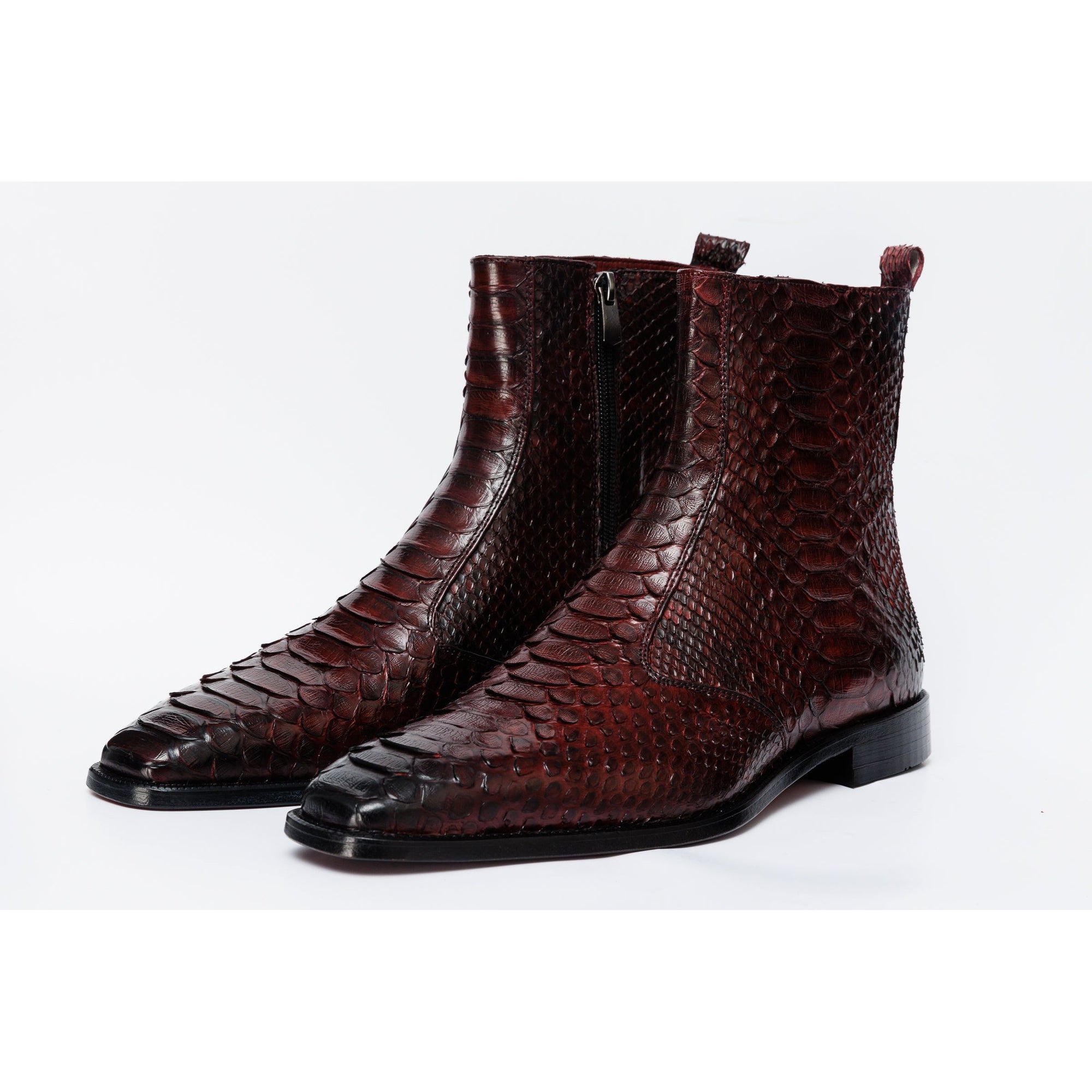 The Boss Burgundy Pythn Snk Zip-Up Leather Men Boot Limited Edition