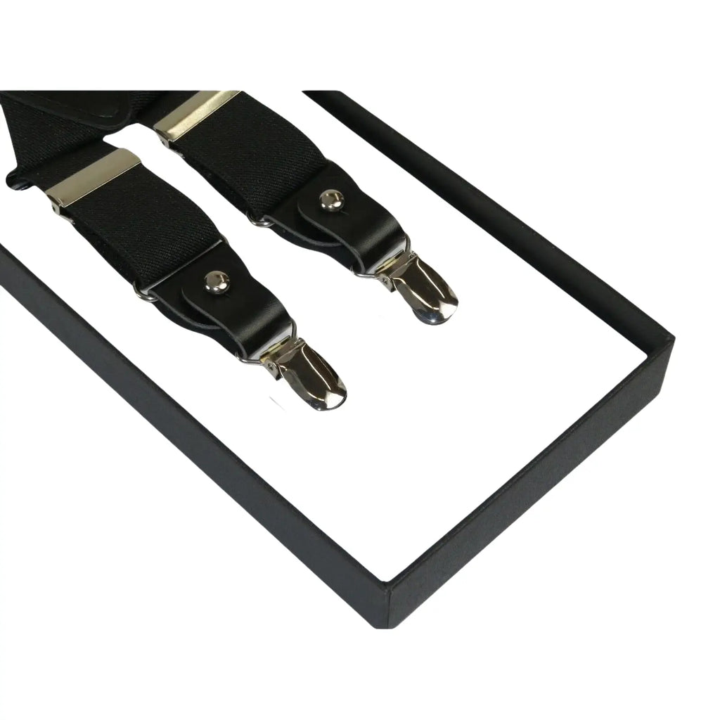 ELEGANT Suspenders Clip on and Button Option for Slacks or Suit Pants Black