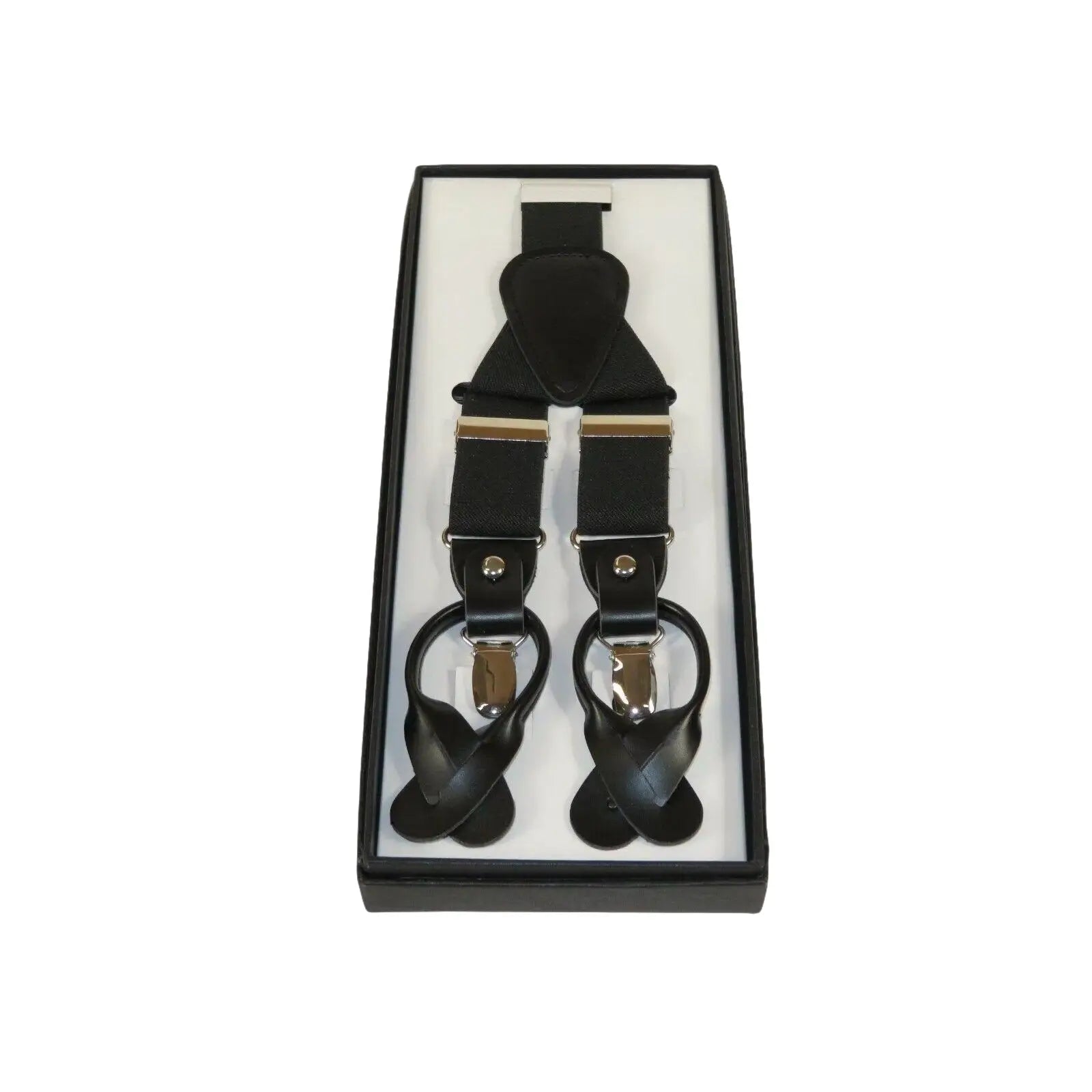 ELEGANT Suspenders Clip on and Button Option for Slacks or Suit Pants Black
