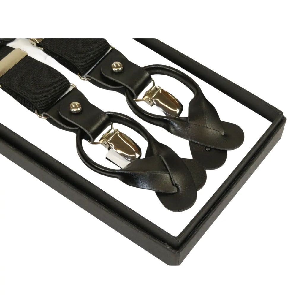 ELEGANT Suspenders Clip on and Button Option for Slacks or Suit Pants Black