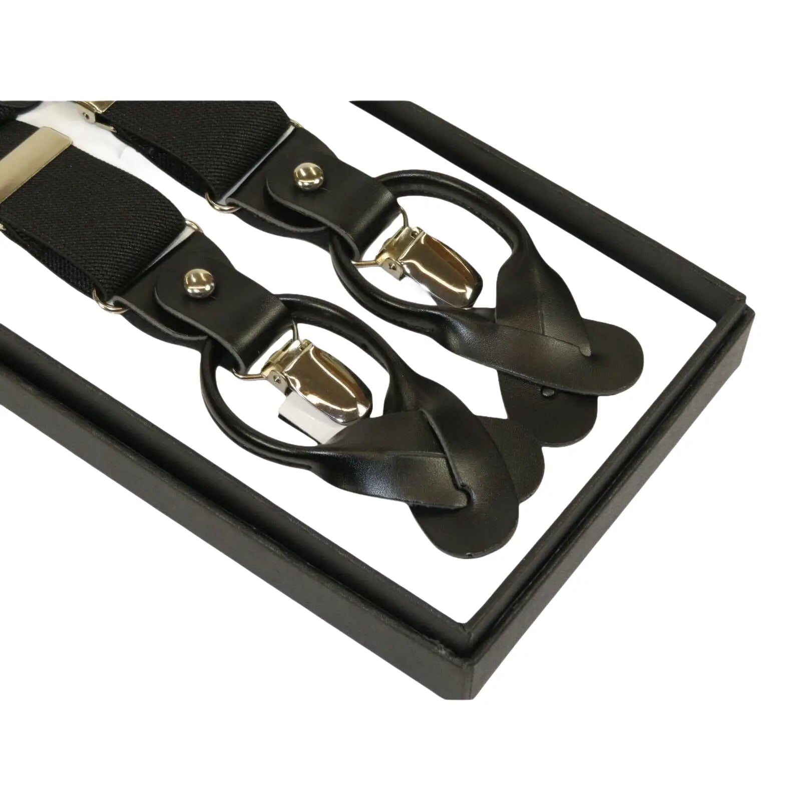 ELEGANT Suspenders Clip on and Button Option for Slacks or Suit Pants Black