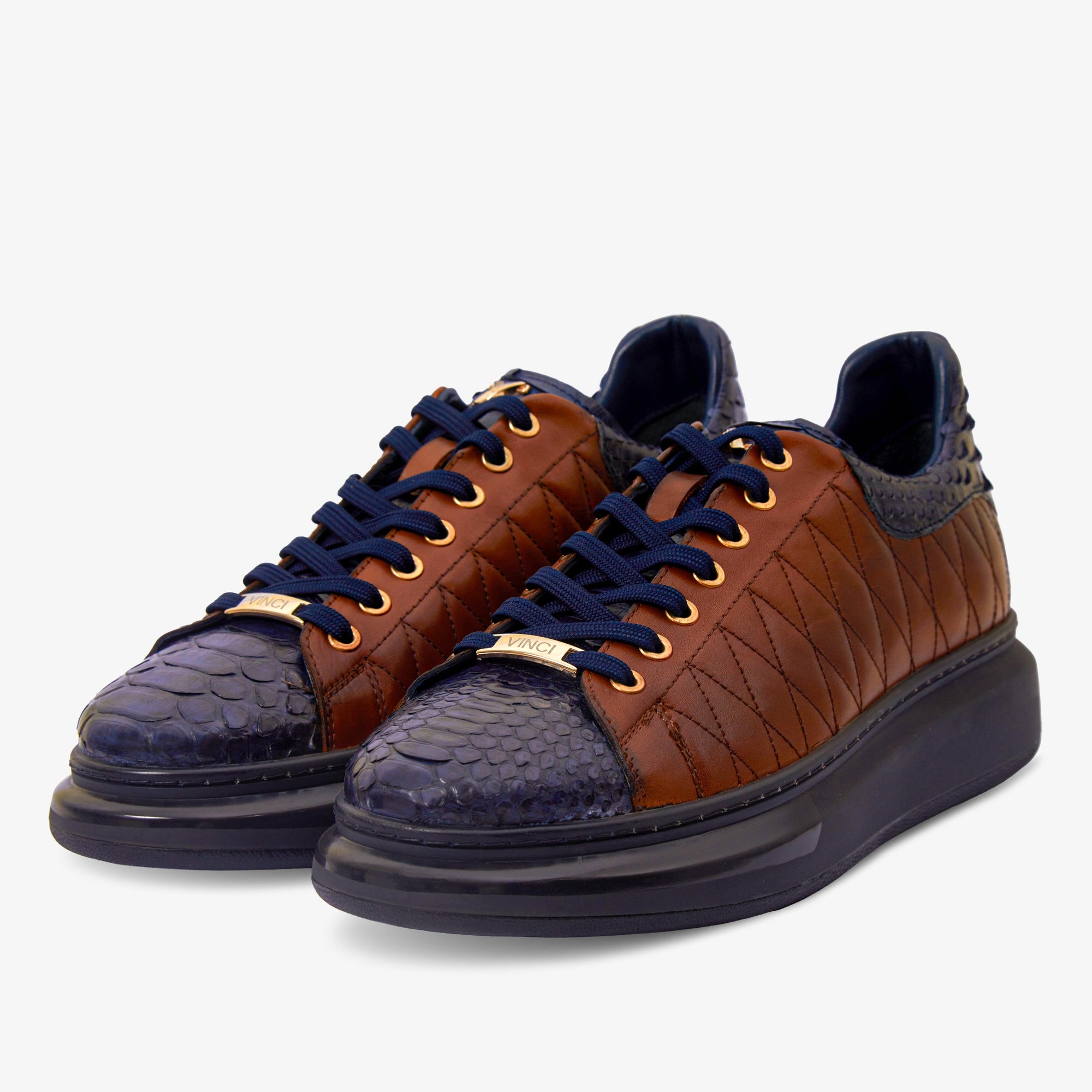 The Adler Snake Skin Tan & Navy Men Sneaker