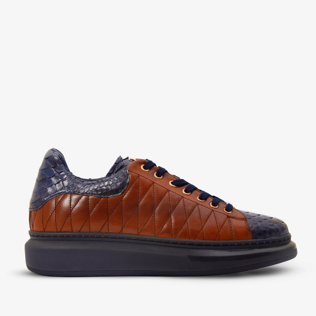 The Adler Snake Skin Tan & Navy Men Sneaker