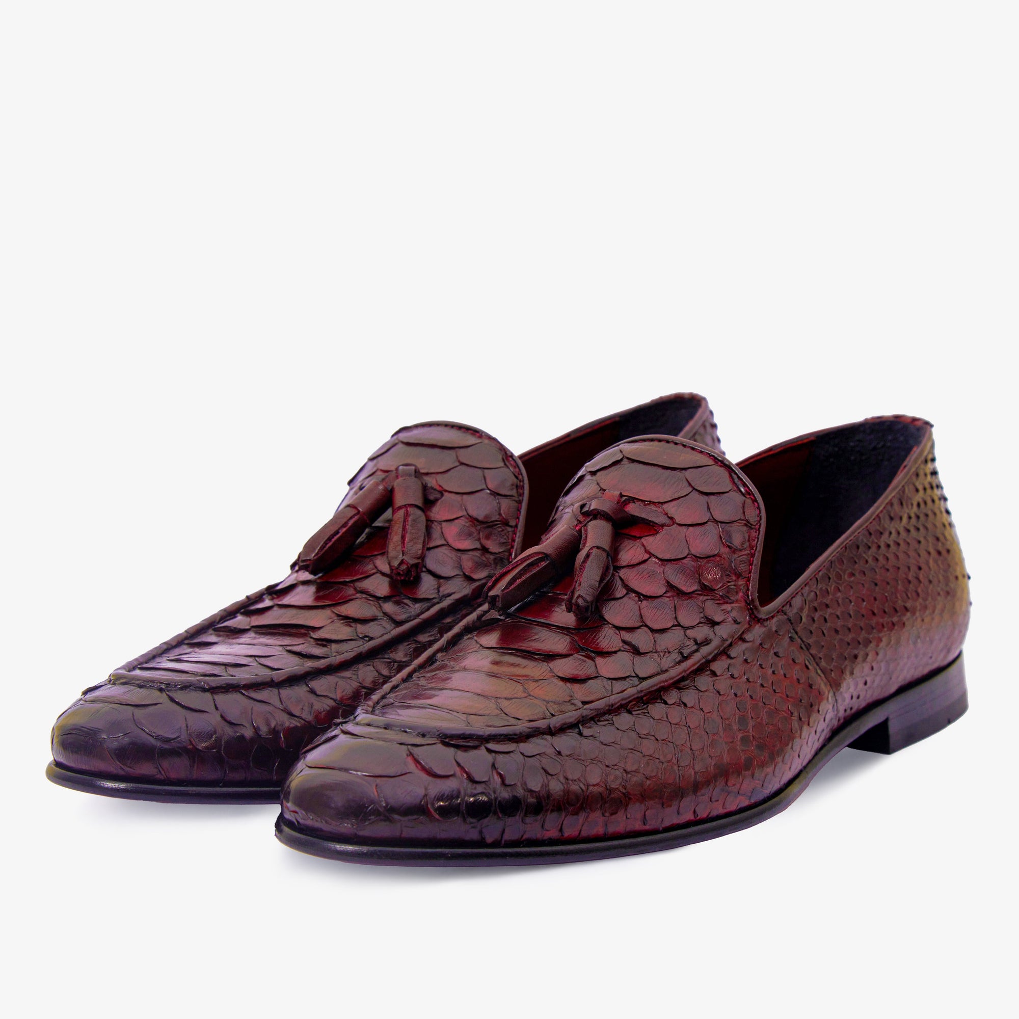 Vinci The Bethesda Burgundy Pyhtn Skin Leather Tassel Loafer Men Shoes