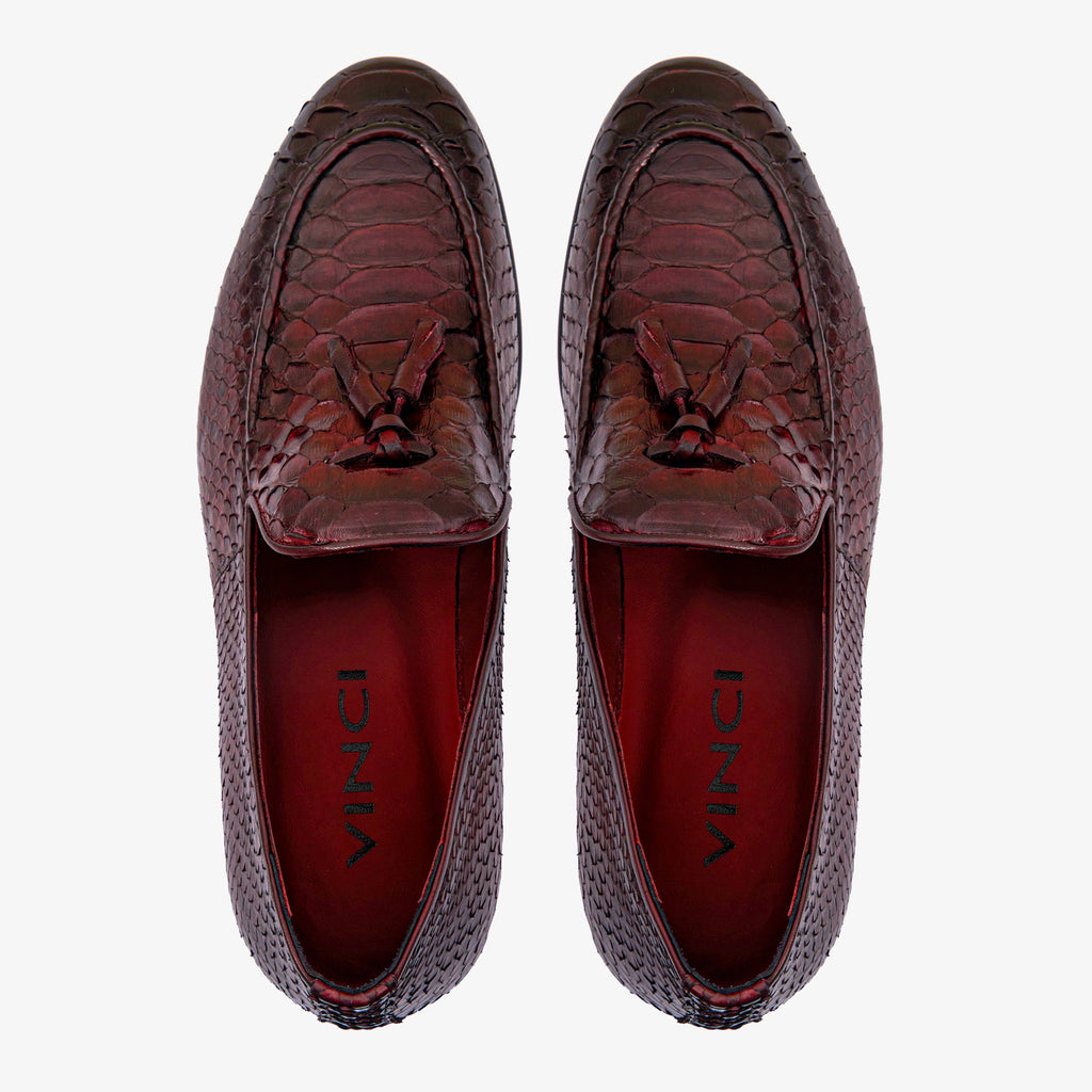Vinci The Bethesda Burgundy Pyhtn Skin Leather Tassel Loafer Men Shoes