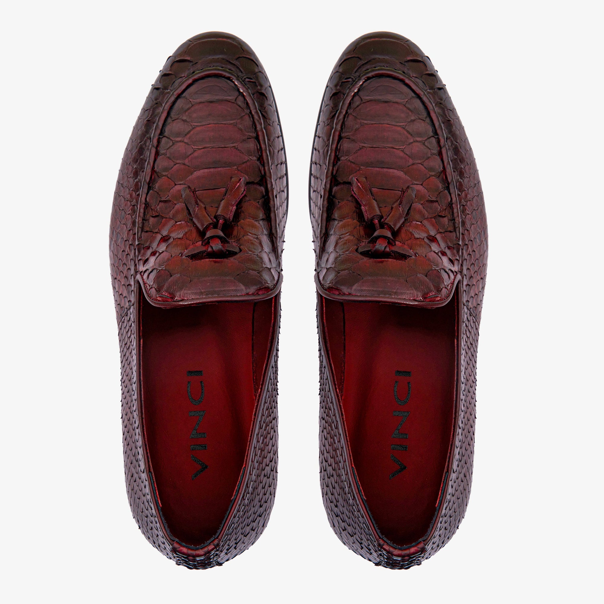 Vinci The Bethesda Burgundy Pyhtn Skin Leather Tassel Loafer Men Shoes