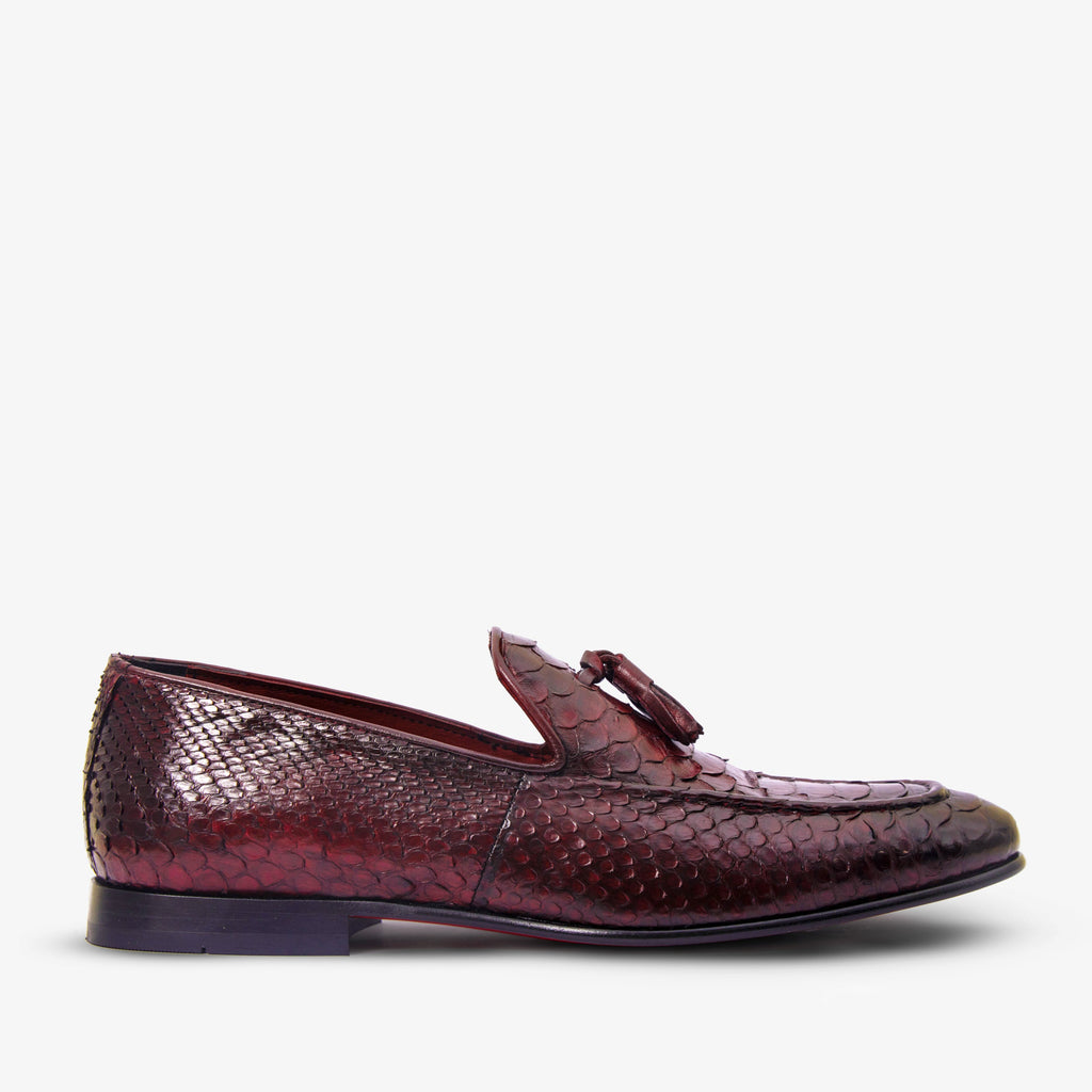 Vinci The Bethesda Burgundy Pyhtn Skin Leather Tassel Loafer Men Shoes