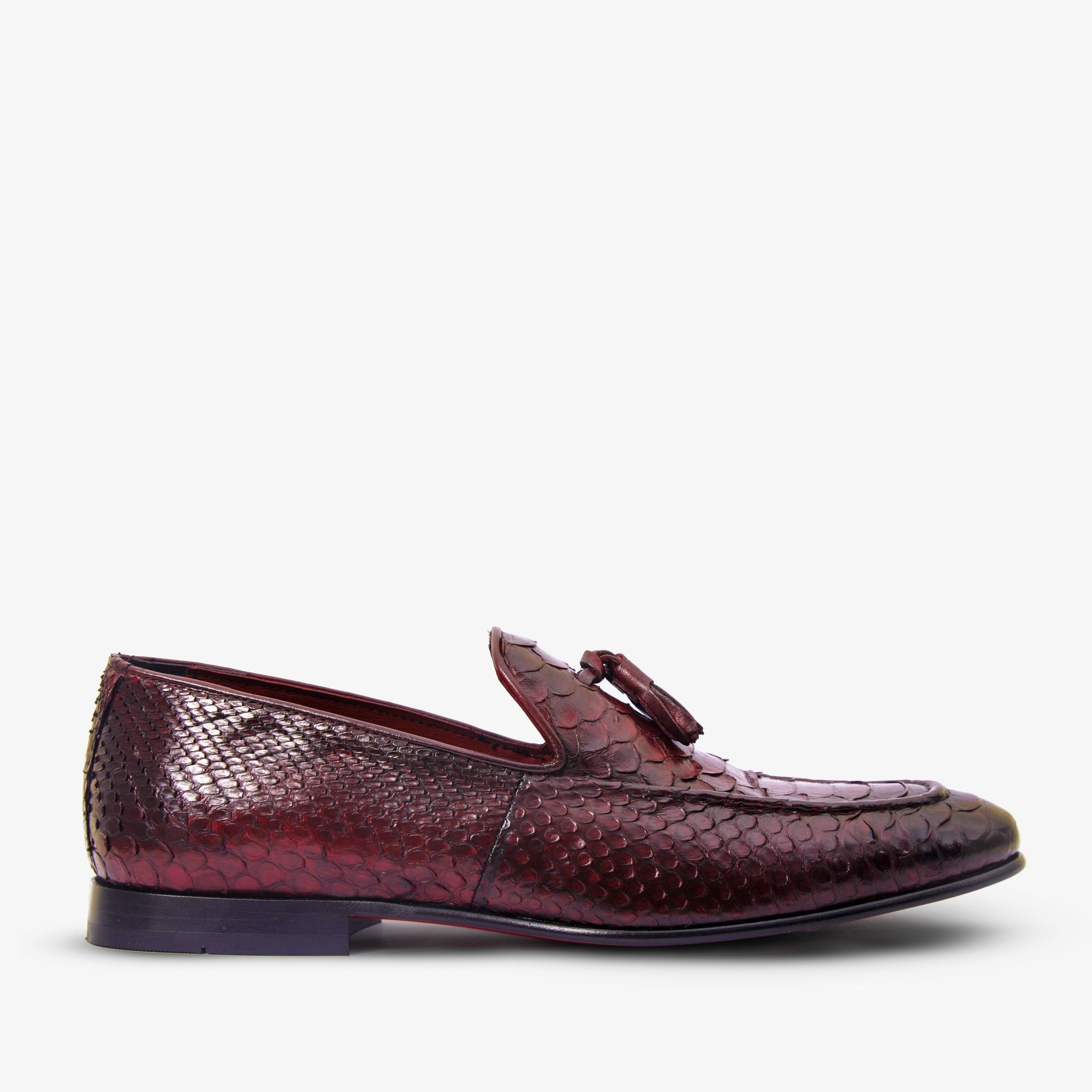 Vinci The Bethesda Burgundy Pyhtn Skin Leather Tassel Loafer Men Shoes