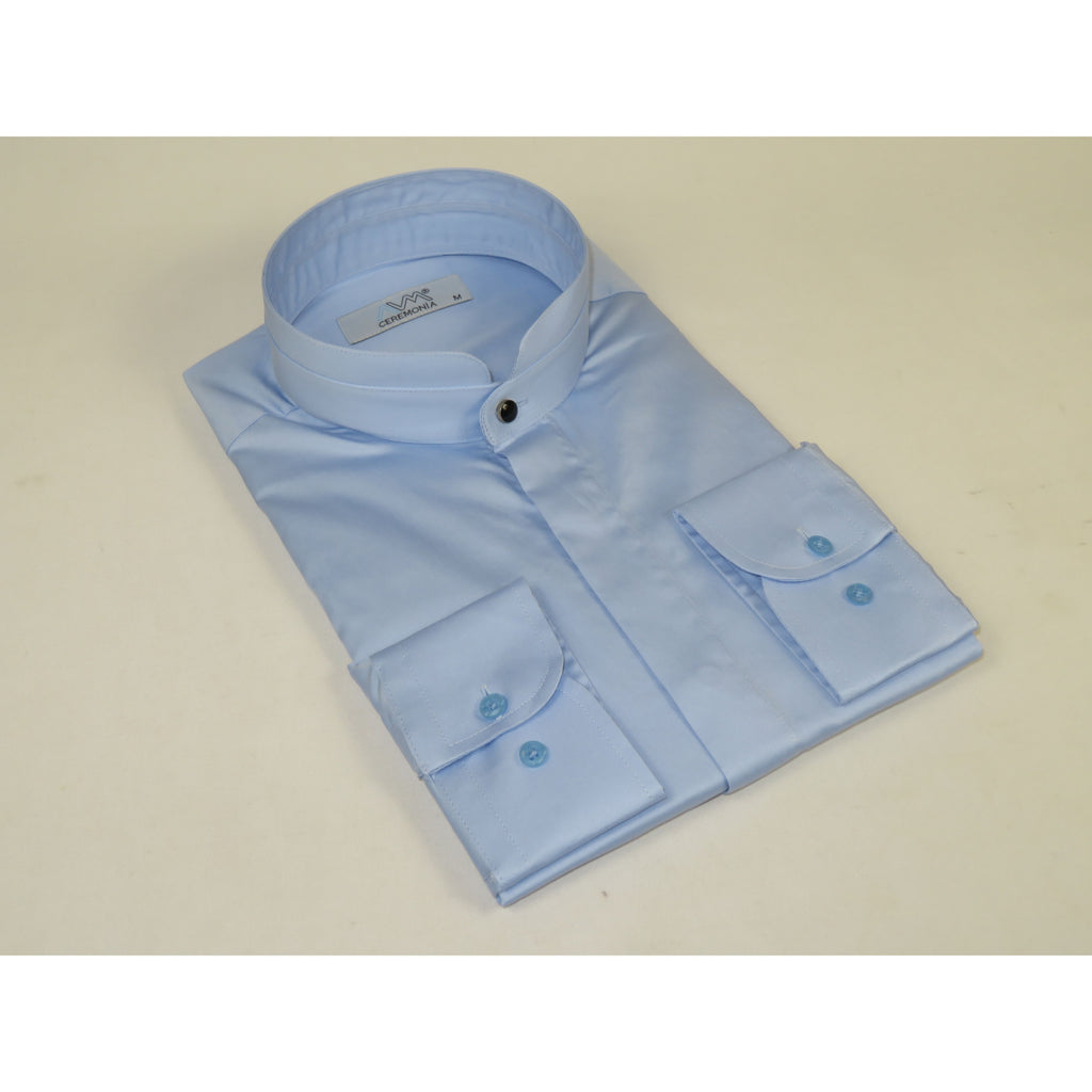 Mens CEREMONIA AVM Turkey Cotton Banded Minister Shirt Angelino-35420 Sky Blue