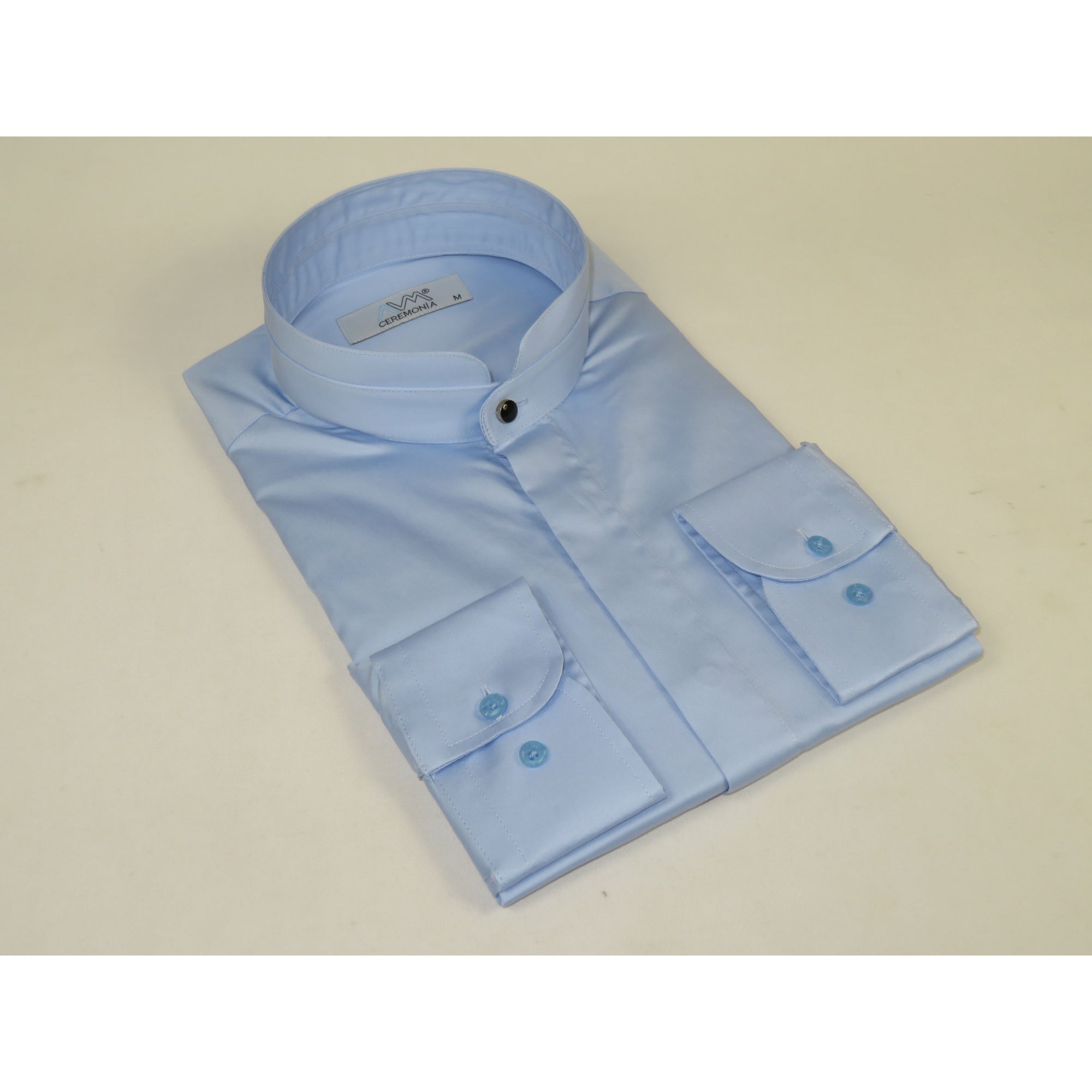 Mens CEREMONIA AVM Turkey Cotton Banded Minister Shirt Angelino-35420 Sky Blue