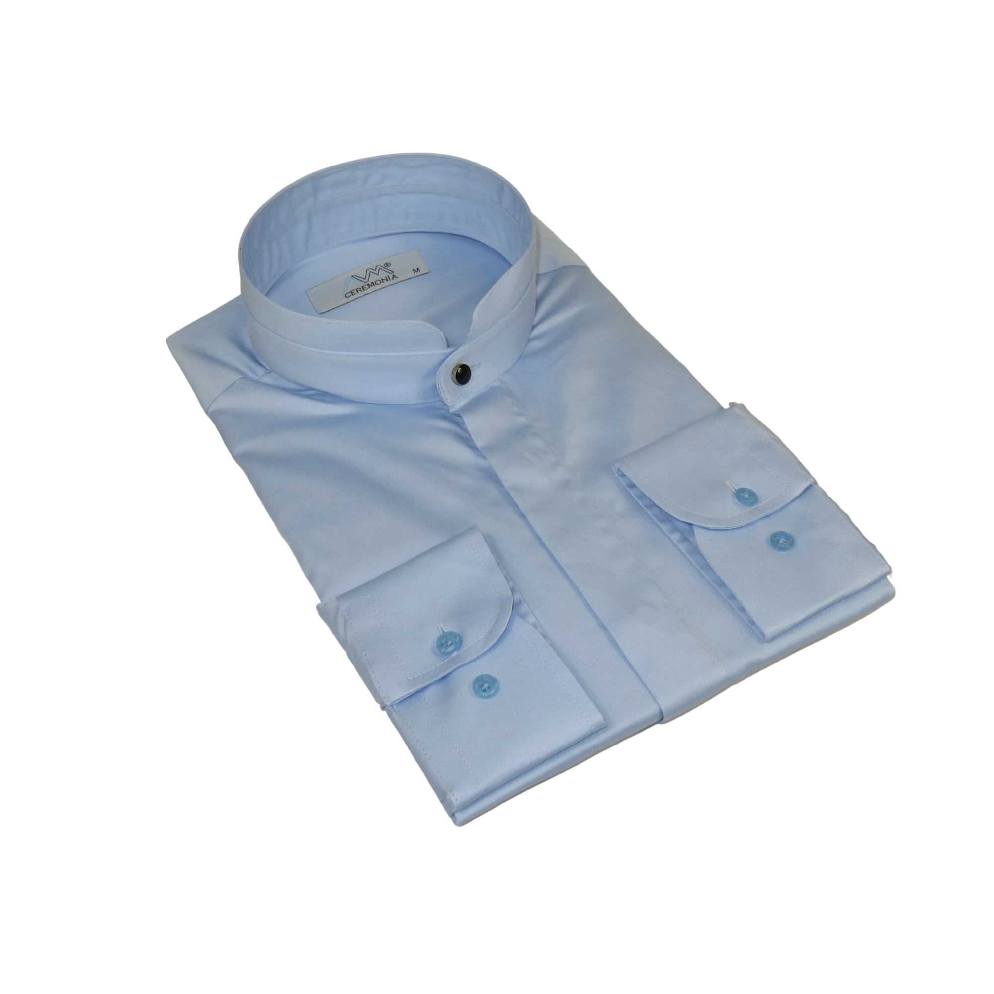 Mens CEREMONIA AVM Turkey Cotton Banded Minister Shirt Angelino-35420 Sky Blue