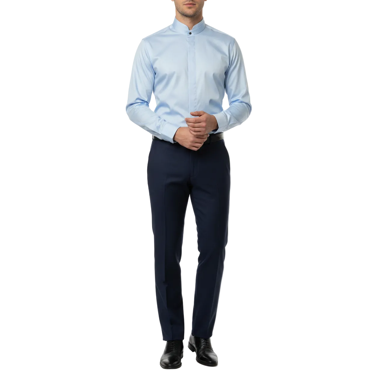 Mens CEREMONIA AVM Turkey Cotton Banded Minister Shirt Angelino-35420 Sky Blue