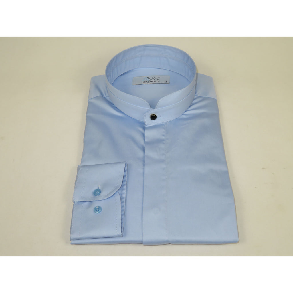 Mens CEREMONIA AVM Turkey Cotton Banded Minister Shirt Angelino-35420 Sky Blue