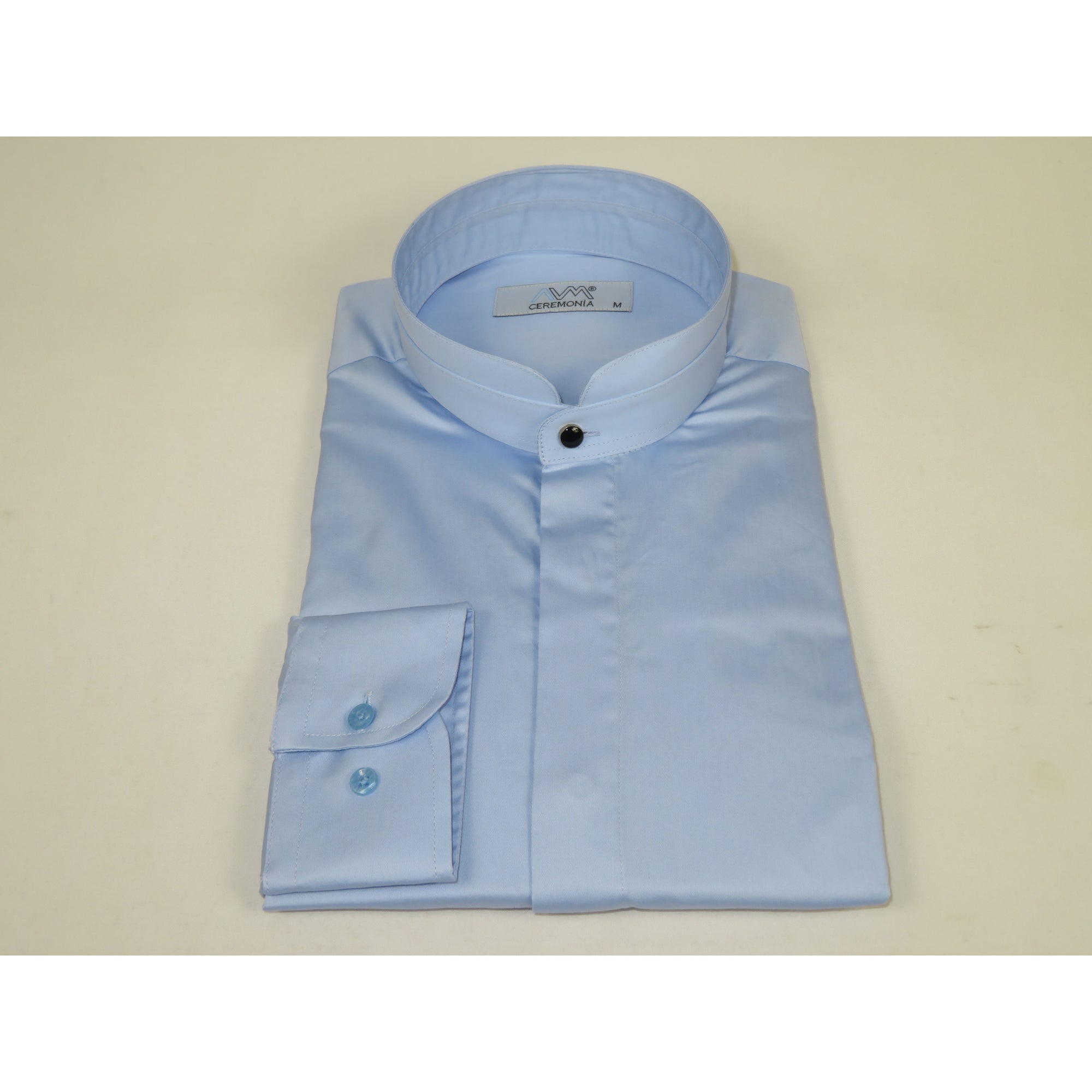 Mens CEREMONIA AVM Turkey Cotton Banded Minister Shirt Angelino-35420 Sky Blue