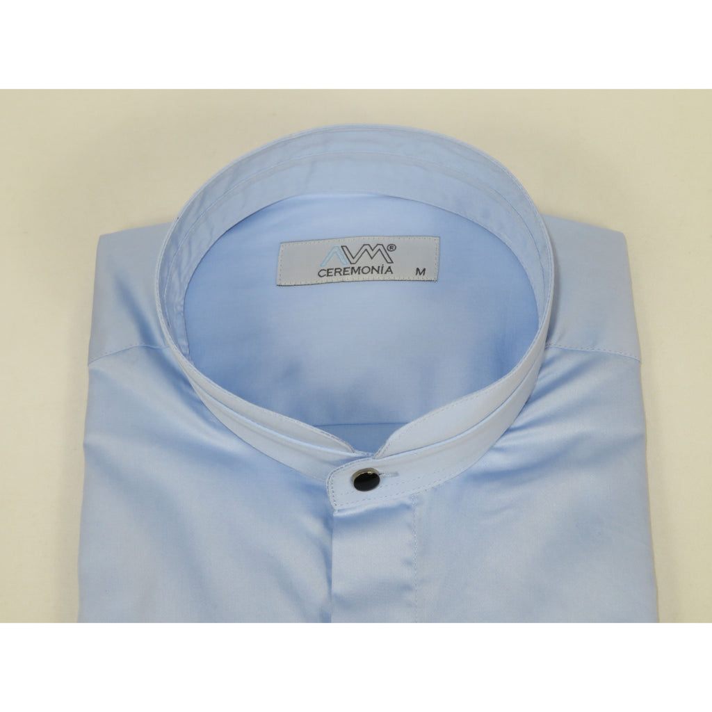 Mens CEREMONIA AVM Turkey Cotton Banded Minister Shirt Angelino-35420 Sky Blue