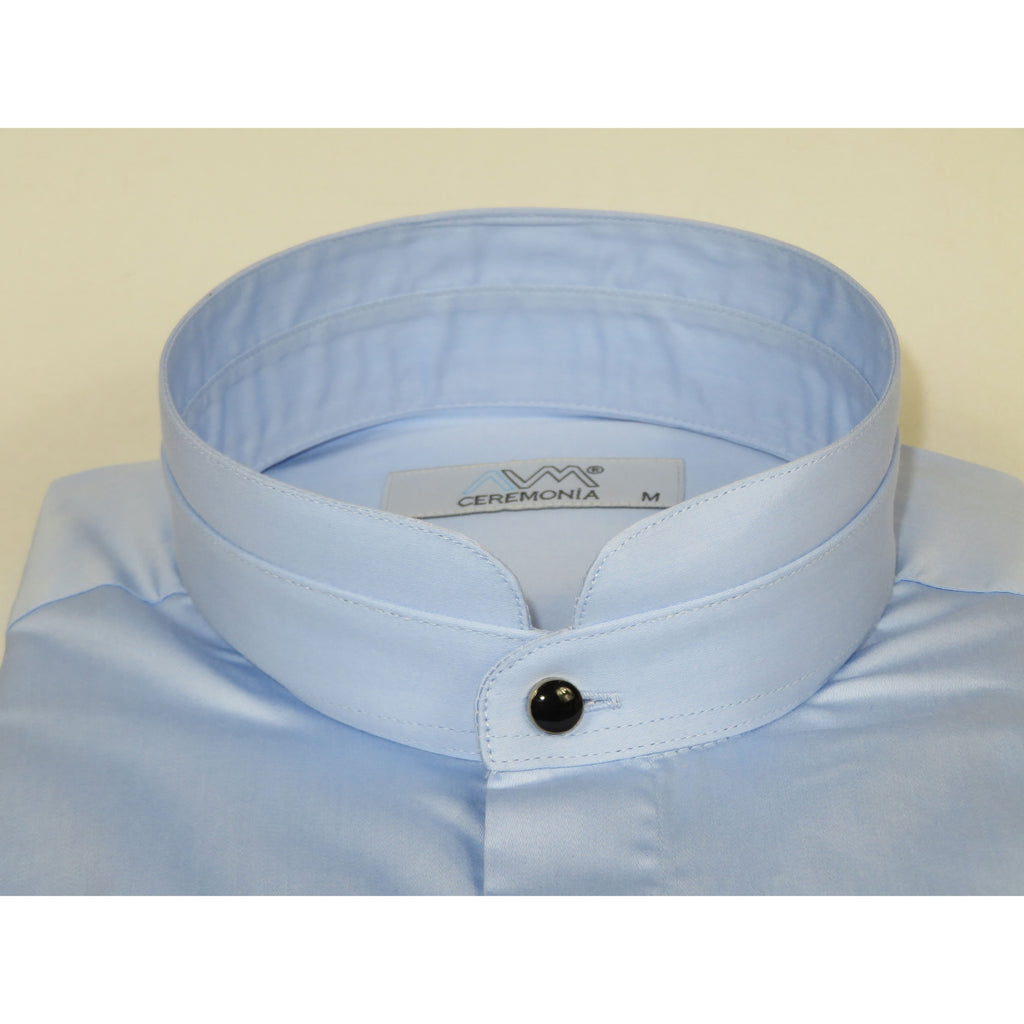 Mens CEREMONIA AVM Turkey Cotton Banded Minister Shirt Angelino-35420 Sky Blue