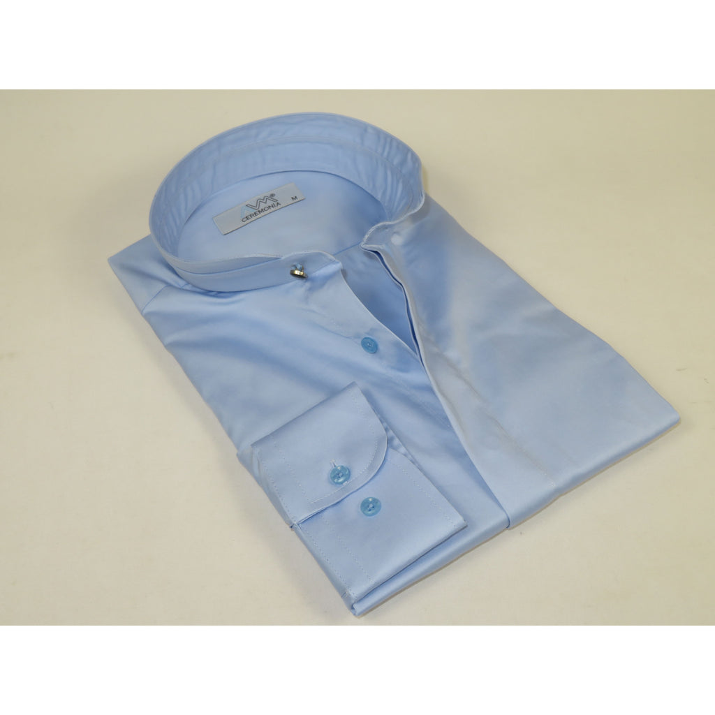 Mens CEREMONIA AVM Turkey Cotton Banded Minister Shirt Angelino-35420 Sky Blue