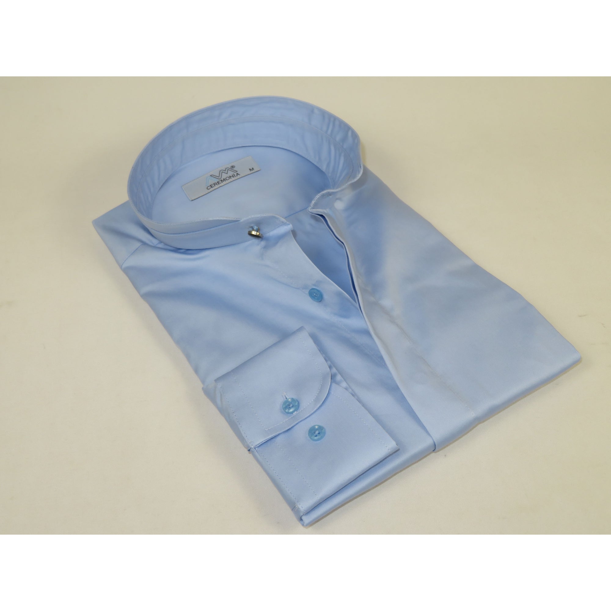 Mens CEREMONIA AVM Turkey Cotton Banded Minister Shirt Angelino-35420 Sky Blue
