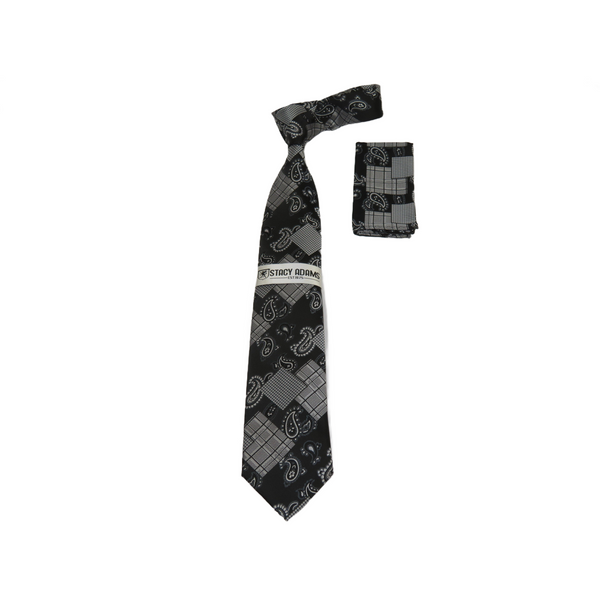 Men's Stacy Adams Tie and Hankie Set Woven Design #Stacy90 Black