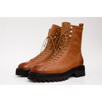 The Moreno Tan Leather Lace-Up Mid Calf Women Boot Final Sale!